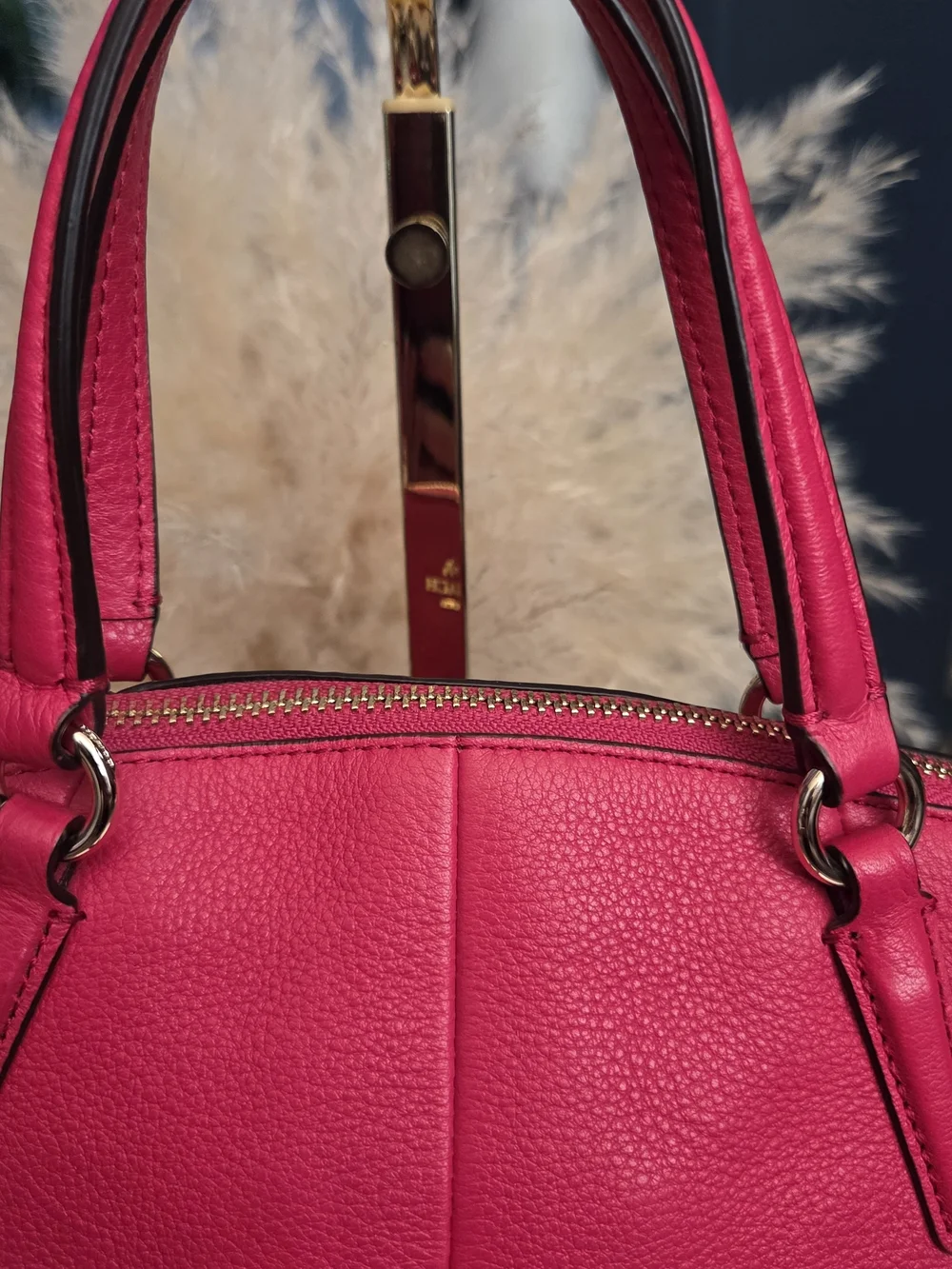 Coach Pebbled Leather Mini Kelsey Satchel Crossbody Pink/Fuchsia EUC